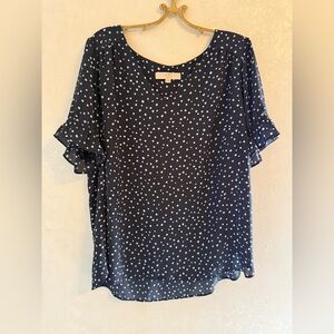 LOFT Plus Dark Blue Blouse with White Dots